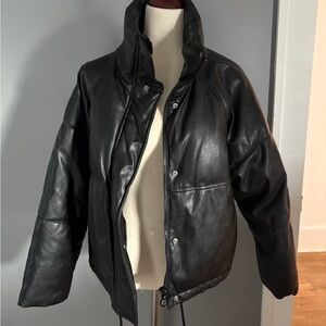 Topshop Leather Black Puffer Coat